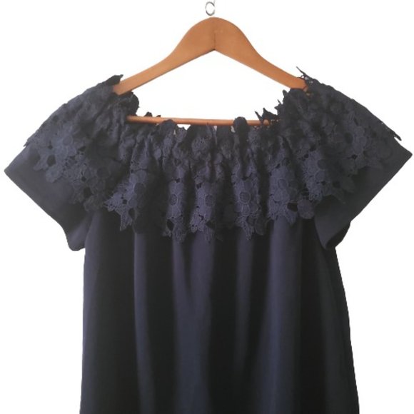 JODIFL Women's Lace Off-Shoulder Short Sleeve Black Blouse Size Small NWT - Picture 3 of 14